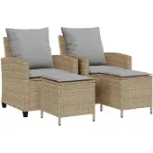 vidaXL 4-delige tuinbankset met kussens beige polyrotan