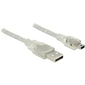 DeLOCK USB Mini B naar USB-A kabel met ferriet kern - USB2.0 - tot 2A / transparant - 3 meter