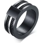 Mendes Zwarte Titanium ring met stalen kabels-19mm