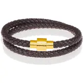 Memphis leren wrap armband Donkerbruin Goud-20cm