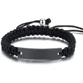 TJ Tom Jaxon Tom Jaxon Heren armband Gevlochten Touw Graveerplaat Zwart Verstelbaar