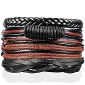 LGT JWLS Heren armbanden Set Gevlochten leer Touw Zwart Bruin