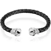 TJ Tom Jaxon Tom Jaxon heren armband Leer Doodshoofd Zwart Zilver