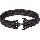 TJ Tom Jaxon Tom Jaxon Heren armband Anker gevlochten Leer Zwart Bruin - 20cm