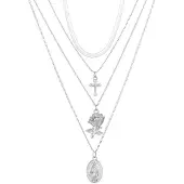 LGT JWLS Gelaagde dames ketting zilverkleurig Kruis Roos Munt