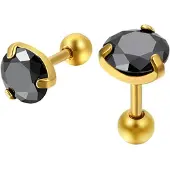 Mendes Heren oorbellen Black Royal King Crown Goudkleurig-5mm