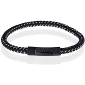 TJ Tom Jaxon Tom Jaxon Heren armband geweven leer met Edelstaal Zwart-21cm