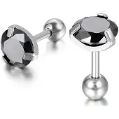 Mendes Heren oorbellen Black Royal King Crown Zilverkleurig-5mm