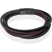 Mendes Heren armband Leer Multi Edelstaal Zwart Bruin-19cm