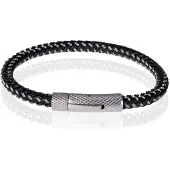 TJ Tom Jaxon Tom Jaxon Heren armband geweven leer met Edelstaal Zilverkleurig Zwart-21cm