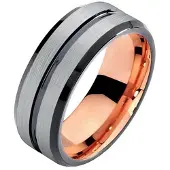 Mendes heren ring Wolfraam Rose Verguld Mat Zilver 8mm-18mm