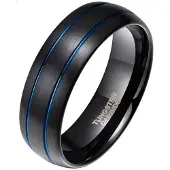 Mendes Wolfraam heren ring Classic Groove Zwart Blauw 8mm-20mm