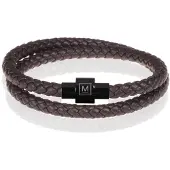 Memphis leren wrap armband Donkerbruin Zwart-18cm