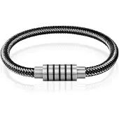 LGT JWLS Heren armband Leer Edelstaal Magnetische sluiting - 19cm