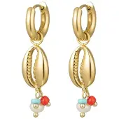 Yehwang Oorbellen schelp met kraaltjes - goud Stainless Steel