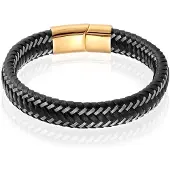 LGT JWLS Heren armband Leer Edelstaal LGT Jewels Goudkleurig Zwart - 21cm