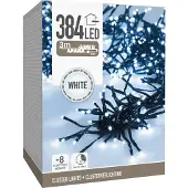 Koopman LED-clusterlichtketting, 384 LED's, koud wit licht, 230 V, zwart, geschikt voor binnen- en buitengebruik, 6 meter, met timer