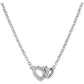Zinzi zilveren ketting 42–45cm met verbonden hartjes, witte zirkonia's ZIC2493