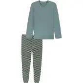 Schiesser Pyjama lang 'Casual Essentials' grijs / stone grey / lichtgroen