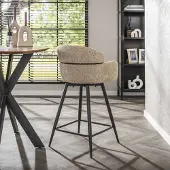 Dimehouse Set van 2 barkrukken Sienna Bouclé zand ronde rug draaibaar