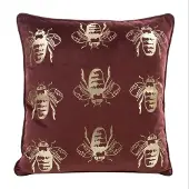 Eurofirany Rode fluwelen kussensloop met gouden hommels 45x45 cm