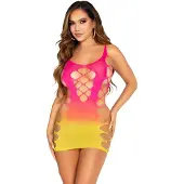 Leg avenue Seamless Ombre Faux Lace Up Mini Dress Sunset Volwassenen Vrouwen Multi Kleuren Maat One size