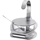 Westmark Kaas- en suikerpot, met houder, deksel en lepel, 4-delig, inhoud: 150 ml, roestvrij staal/glas, Wien, zilver/doorzichtig, 65112260