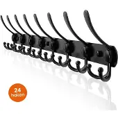 Goliving Wandkapstok – 24 Haaks Hangende Kapstok – Muurkapstok – Ruimtebesparend – RVS – 76 cm – Zwart