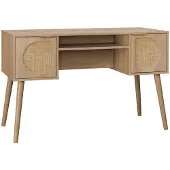 Sweeek Bureau met houten effect en rotan 2 lades Naturel