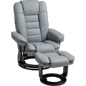 HOMCOM -Relaxsessel mit Hocker-Kunstleder-85L x 82B x 106H cm-Grau