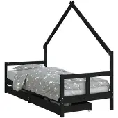 Syfax Kinderbedframe 80x200 cm massief grenenhout zwart