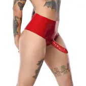 Late X LATEX - slip met levensechte dildo (rood)