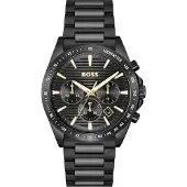 BOSS Zwartgecoat horloge met bijpassende polsband met H-schakels
