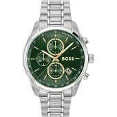 BOSS quartz zilver heren horloge met groene wijzerplaat & roestvrij stalen band