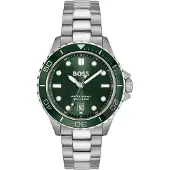 BOSS Horloge met groene wijzerplaat en stalen polsband