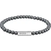 BOSS Armband met hematietkralen en logosluiting