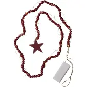 Star Trading kerstverlichtingsketting 'Beady' met houten kralen en ster in naturel, batterijen + timer, warm wit, rood, L 150cm