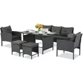 Garden Point Technorattan set met poefs Bari antraciet