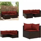 vidaXL 4-delige Loungeset met kussens poly rattan bruin