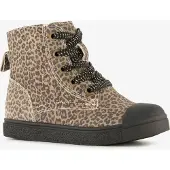 Stap leren meisjes veterschoenen met panterprint bruin maat 25