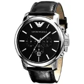 Giorgio Armani Emporio Heren Chronograaf Horloge Zwarte Leren Band Wijzerplaat AR0431