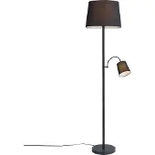 QAZQA Klassieke vloerlamp zwart met zwarte kap en leeslampje - Retro