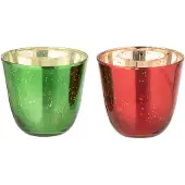 J-Line theelichthouder - glas - rood/groen - 2 stuks