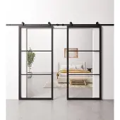 Barnwoodweb Schuifdeur Staal en Glas Dubbel 3 vaks