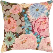 Mars & More Kussen geborduurd met wilde bloemen pioenroos, 45x45cm