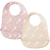 Interbaby 2 x siliconen slab slabber bib beige & roze