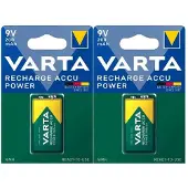 Varta 2x Recharge Accu Power Oplaadbare Batterijen 9v 200mah