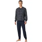 Schiesser Dark Sapphire pyjama donkerblauw blokruit