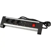 Perel Stekkerdoos met schakelaar, 3 stopcontacten met randaarde (type F), 2 USB-poorten, kabel 1.4 m, 3G1.5, gebruik binnenshuis, zwart/grijs