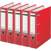 Leitz Dubbelmap 1012, 2 x A5, rugbreedte 75 mm, precisiehefboommechanisme, vak voor rugetiket, vingergat, polypropyleen, rood, 5 st.